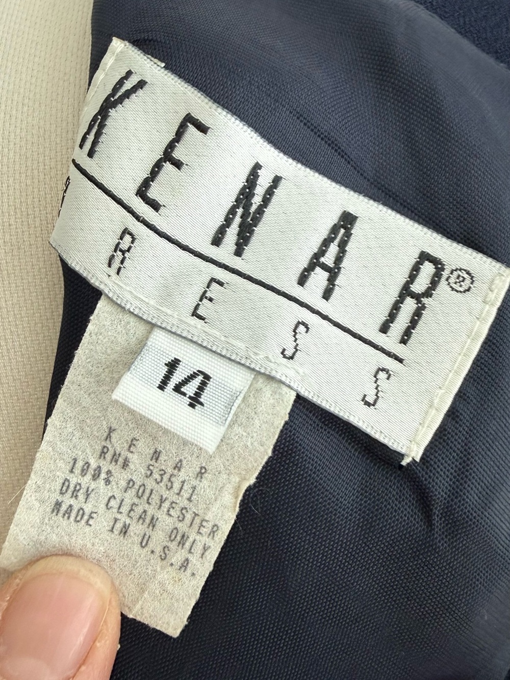 90s Kenar Navy Sleeveless Chiffon Fit-and-Flare Mini Dress - Picture 3 of 12